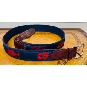 Belted Cow Mens Lobster Ribbon Club Brass Leather Navy Red Preppy Maine 38 Belt